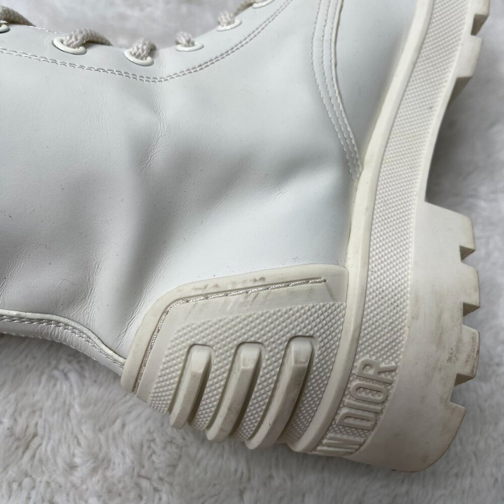 Christian Dior Women's White Lace Up Combat Leather Boot Shoes Size 40 - Picture 9 of 15